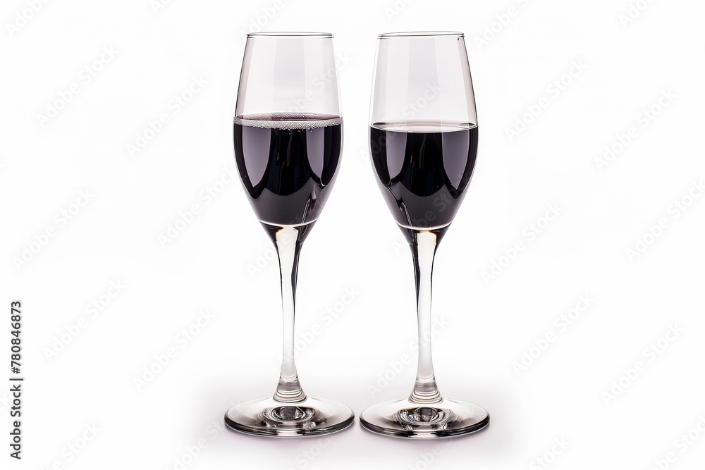 Two champagne glasses on white background