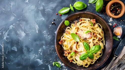 Carbonara Pasta with Parmesan and Basil