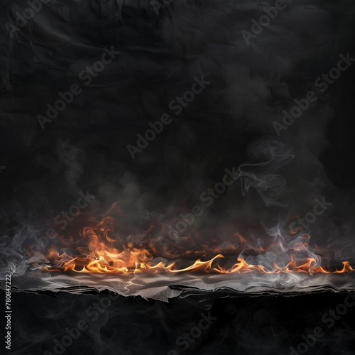 Black burning paper with flames