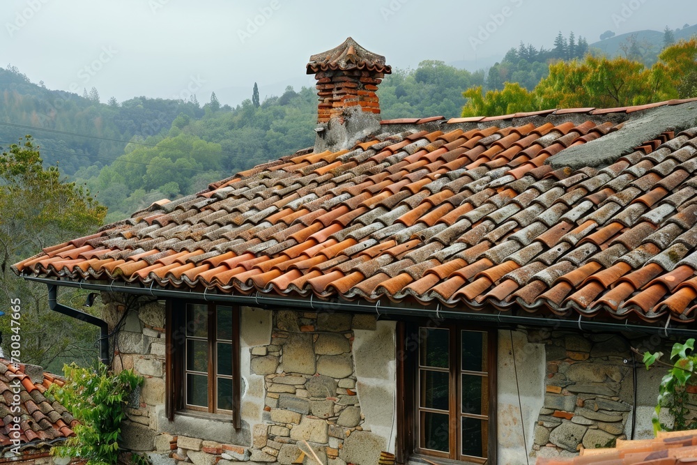 Typical vintage house with tile roof seen