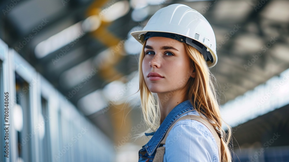 Portrait of a female solar panel installation worker. Portrait of a female solar panel installation worker.