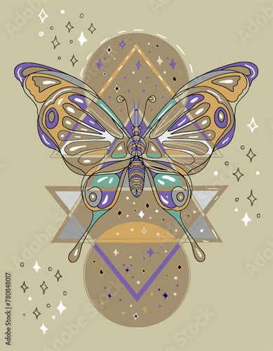butterfly insects triangle magic tarot harmony geometry symbol abstraction hand drawn background logo coloring