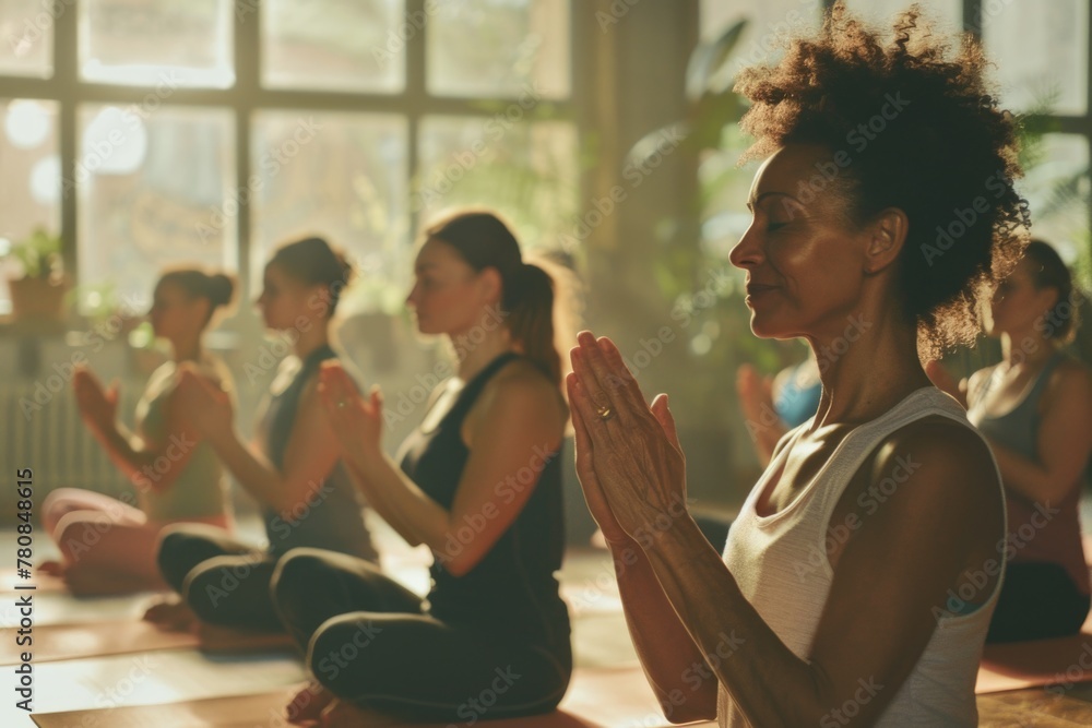 Obraz premium Group of women sitting in a yoga pose, suitable for wellness and lifestyle concepts