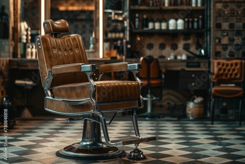 Vintage barber chair in a stylish professional barbershop setting for men