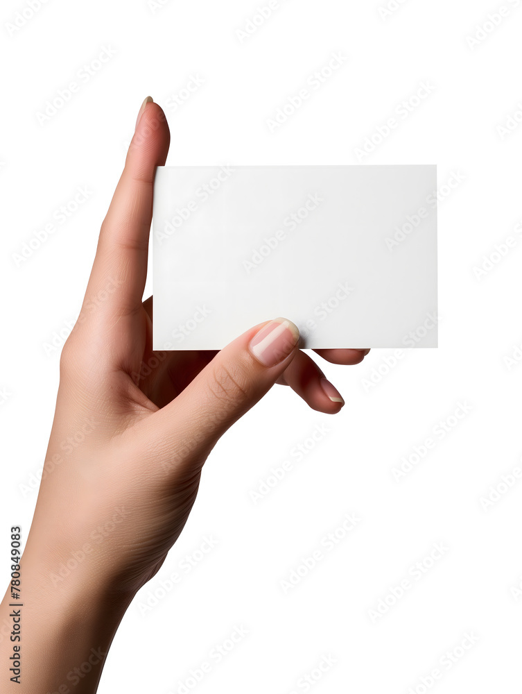 Obraz premium Human Hand Holding a Blank White Card Isolated on White Background