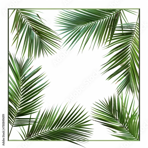 Palm leaves frame on a white background. Summer vacation and travel concept. Illustration for design, invitation, poster © dreamdes