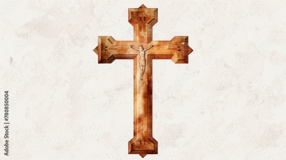 A simple wooden cross on a clean white background. Suitable for religious themes or memorial designs