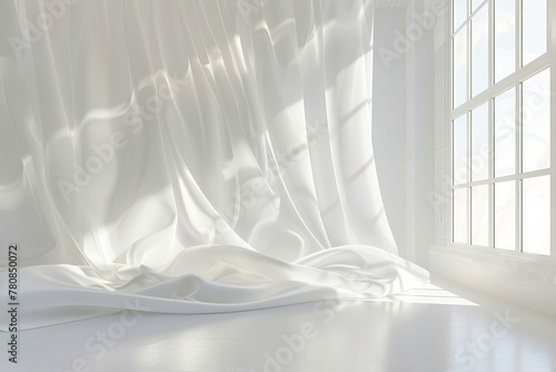 White room interior with a waving curtain and fresh air