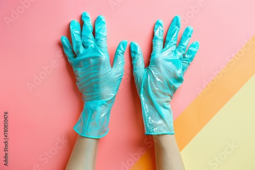 Women wearing vinyl gloves photo
