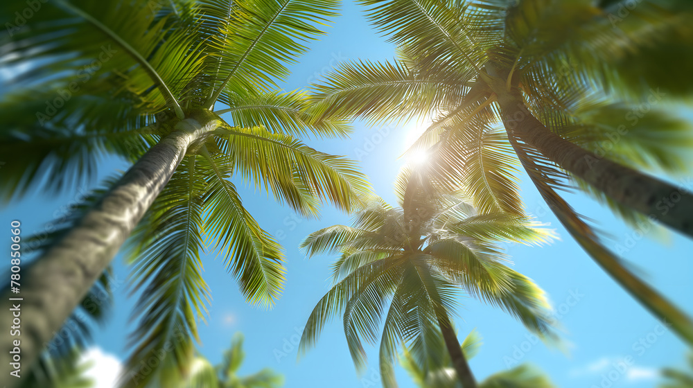 Tropical Palm Trees Against a Sunny Blue Sky Tropical Palm Trees Against a Sunny Blue Sky