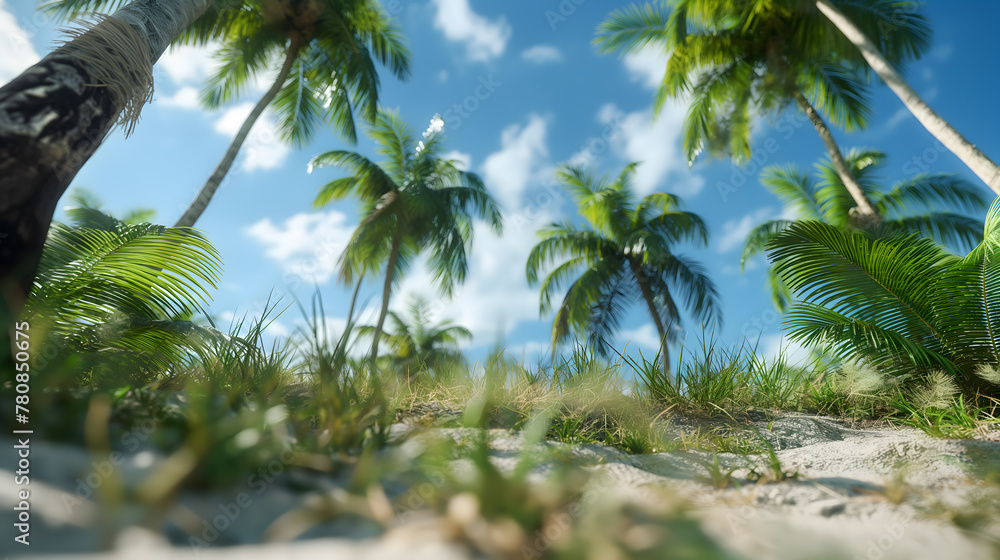 Tropical Palm Trees Against a Sunny Blue Sky