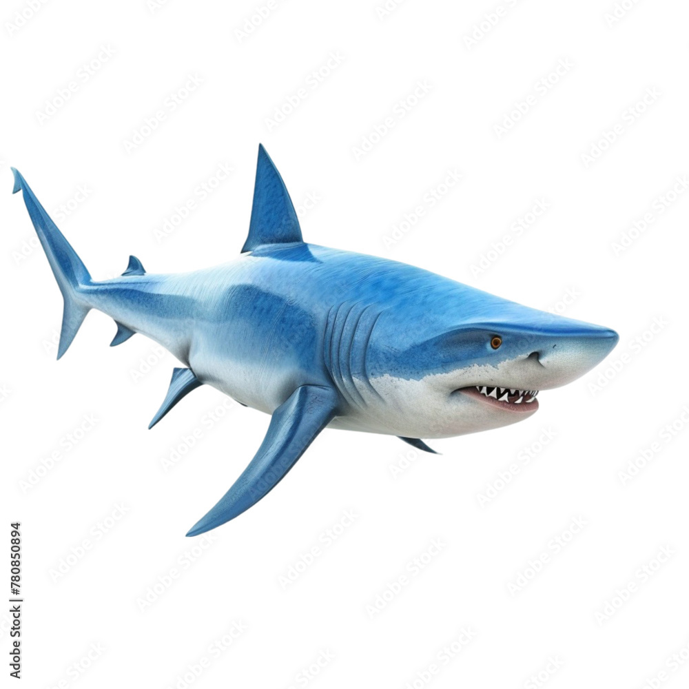 blue shark 3d illustration isolated on white background