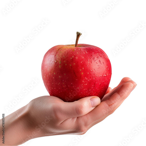 Hand holding Fresh red apple isolated on white background
