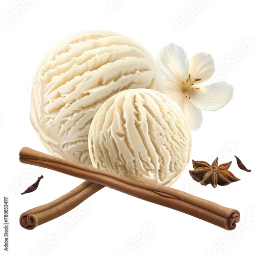 Vanilla ice cream. Organic natural dessert refreshment 3d illustration isolated on white background