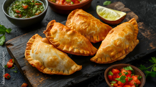 Traditional Latin American Empanadas with Fresh Salsa and Ingredients