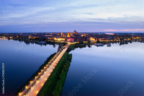 Aerial skyline of Mantua and the medieval building of Saint George