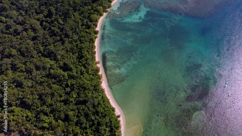 Aerial view of the coastal Cahuita National Park (Punta Cahuita) in Limon, Cahuita, Costa Rica photo