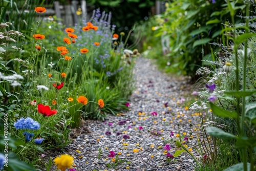 Fototapeta Naklejka Na Ścianę i Meble -  Flowers and path in a cottage garden