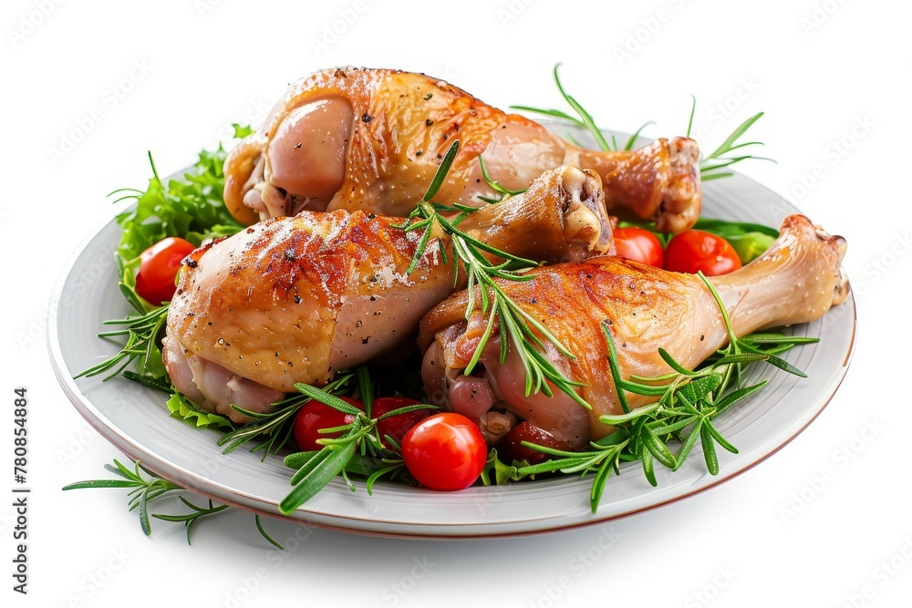 Fresh baked chicken legs on a white plate Fresh baked chicken legs on a white plate