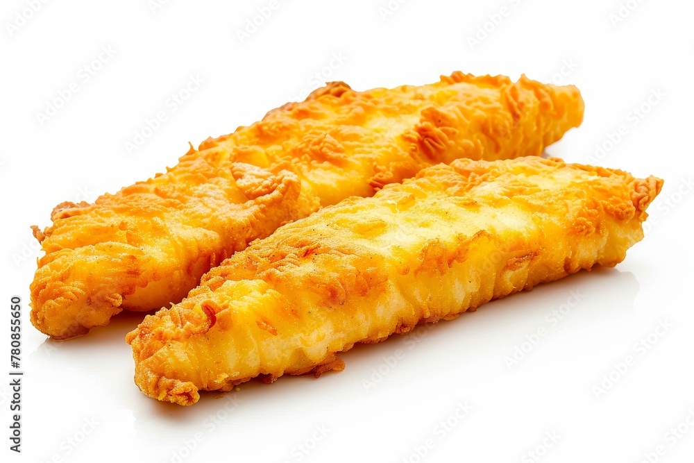 Fried fish cheese or chicken on a white background Fried fish cheese or chicken on a white background