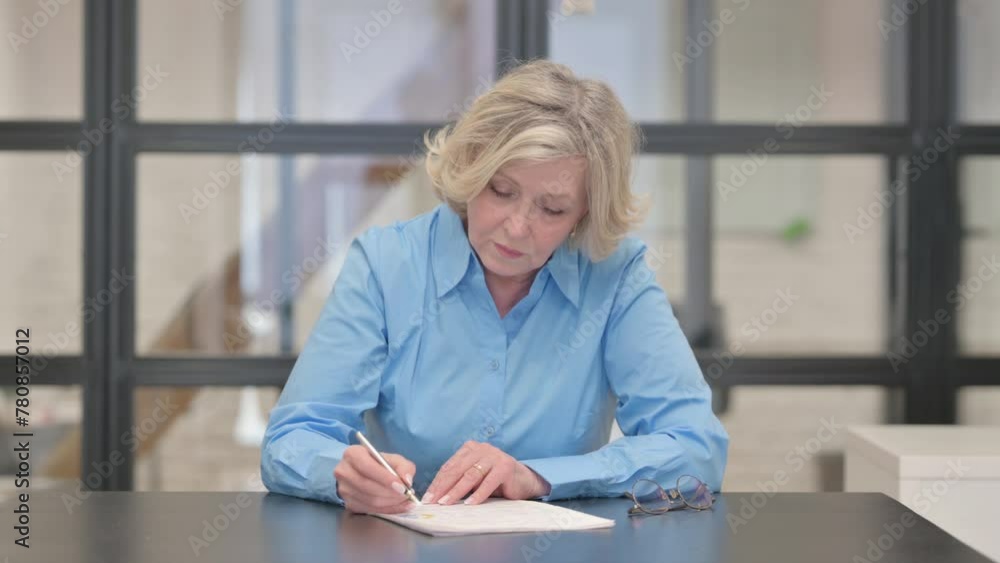 Old Businesswoman Working on Business Report in Office Old Businesswoman Working on Business Report in Office