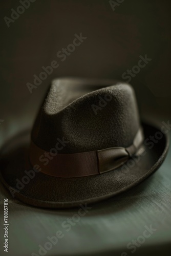 A stylish brown hat with a bow displayed on a table. Perfect for fashion or accessories concepts