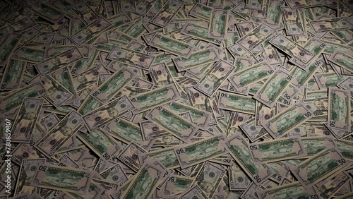 Fifty Dollar Bills. Prosperity concept Wallpaper with Scattered Cash. photo