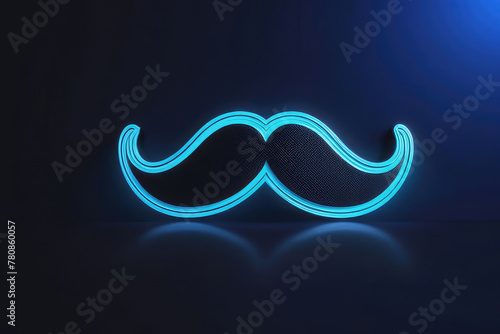 Glowing neon icon mustache on a dark blue background.