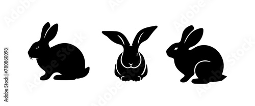 Silhouettes of easter bunnies isolated on a white background. Set of different rabbits silhouettes for design use.