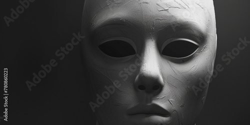 Black and white photo of a white mask, suitable for various design projects