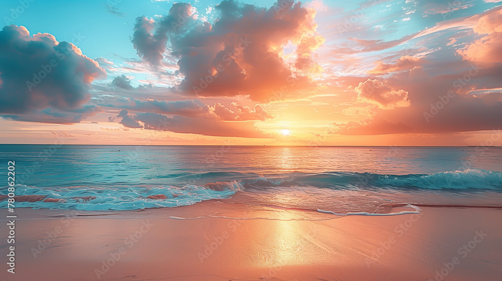 Tropical beach sunset seascape horizon vanilla sky clouds sun sand skyline daylight azure red orange