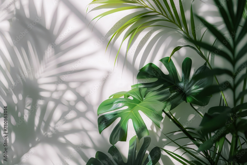 Background with palm leaves and shadows