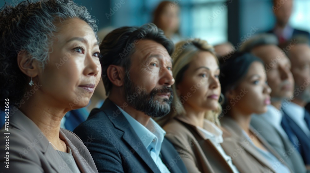 A diverse group of individuals sitting in a row. Suitable for teamwork concepts A diverse group of individuals sitting in a row. Suitable for teamwork concepts