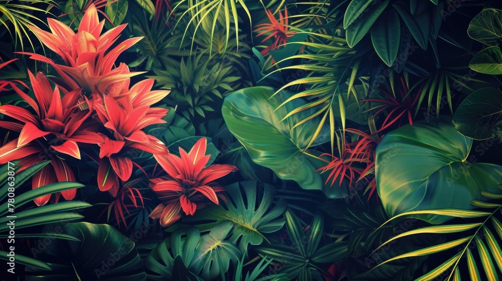 Vibrant red and green plants in a garden, perfect for botanical designs Vibrant red and green plants in a garden, perfect for botanical designs