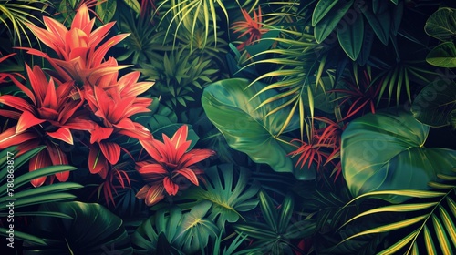 Vibrant red and green plants in a garden  perfect for botanical designs
