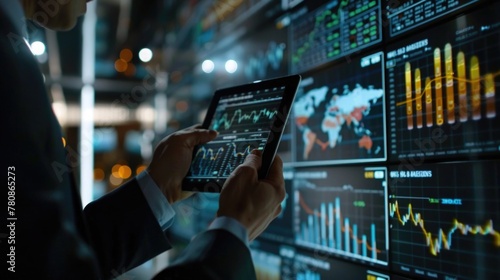 A man in a suit holding a tablet computer. Ideal for business concepts