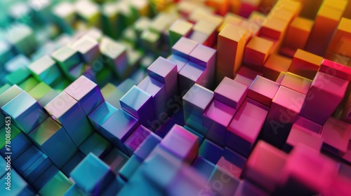 Close up of vibrant, multicolored cubes. Suitable for design projects
