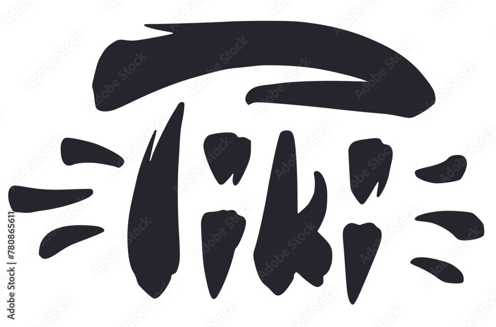 Word art design with tiki lettering, typography inscription for polynesian or hawaiian culture. Stylized inscription spelling 'tiki'. Monochrome outline style or black and white lines