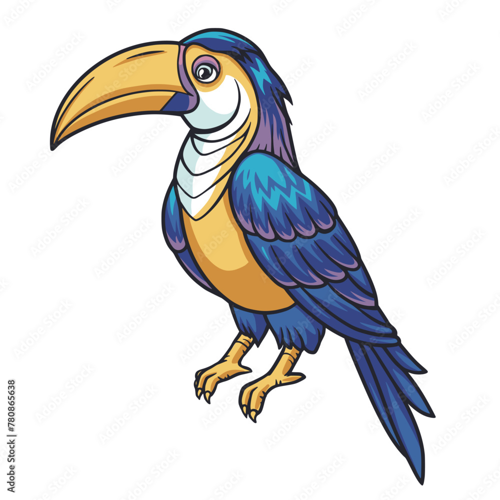 Naklejka premium Exotic toucan or tropical bird with big beak and colorful feathers for summer beach design of paradise jungle