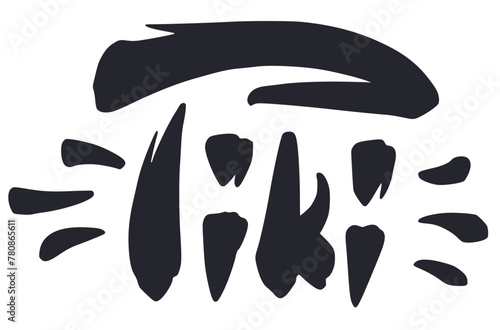 Word art design with tiki lettering, typography inscription for polynesian or hawaiian culture. Stylized inscription spelling 'tiki'. Monochrome outline style or black and white lines