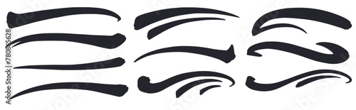 Set of elegant calligraphic glyphs, collection of lettering elements for typography design or decorative graphics. Monochrome outline style or black and white lines