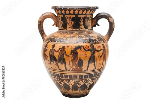 Ancient Greek Vase with Mythological Scenes - Isolated on White Transparent Background, PNG 