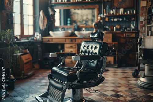 Hairdresser s workplace with stylish vintage barber chair in interior © The Big L