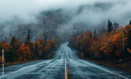 Empty Highway in Autumn Canadian Shield Landscape