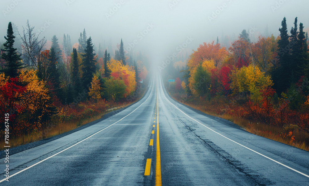 Empty Highway Through Canadian Wilderness in Autumn Empty Highway Through Canadian Wilderness in Autumn