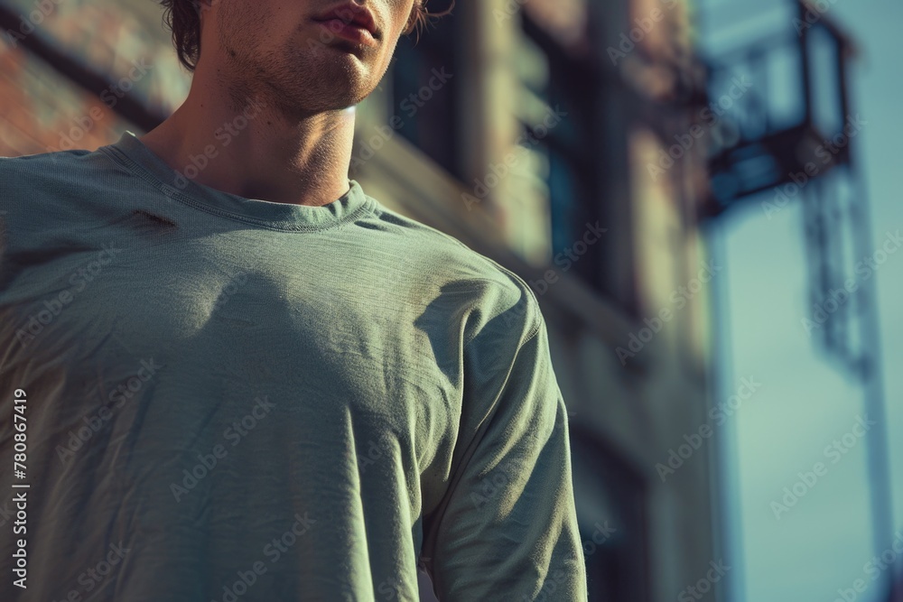 A man standing in front of a brick building. Suitable for business or urban concepts A man standing in front of a brick building. Suitable for business or urban concepts