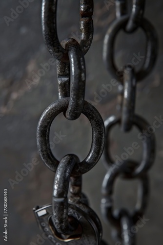 Detailed view of a chain with a lock. Suitable for security concepts