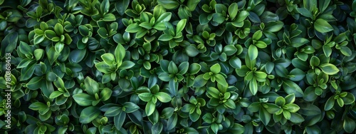 A lush green boxwood hedge with dense foliage, providing an elegant and refreshing background for various applications. Top view