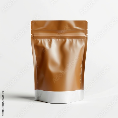 Brown mock-up of a zippered bag on a white background. The layout of the package with a place for the text. Template for design and printing, packaging concept