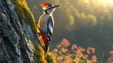 A 3d woodpecker is knocking a tree, generated with AI